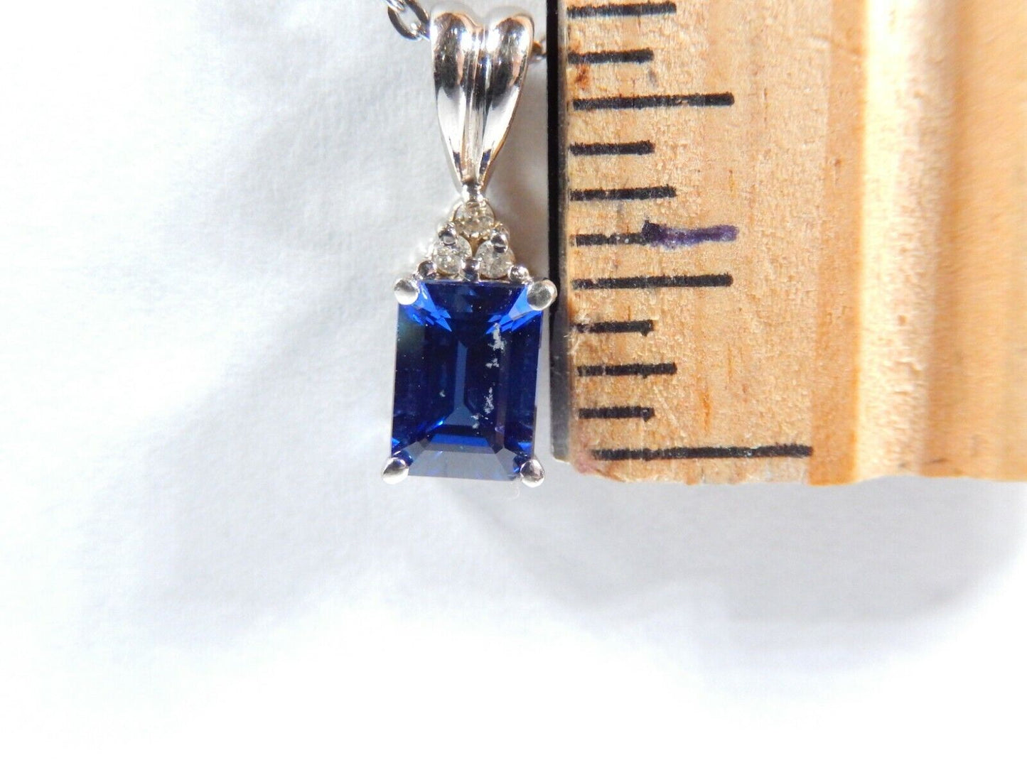 *NWT*  14k White Gold 1.00CT Emerald Sapphire And Diamond Pendant with 18" Chain