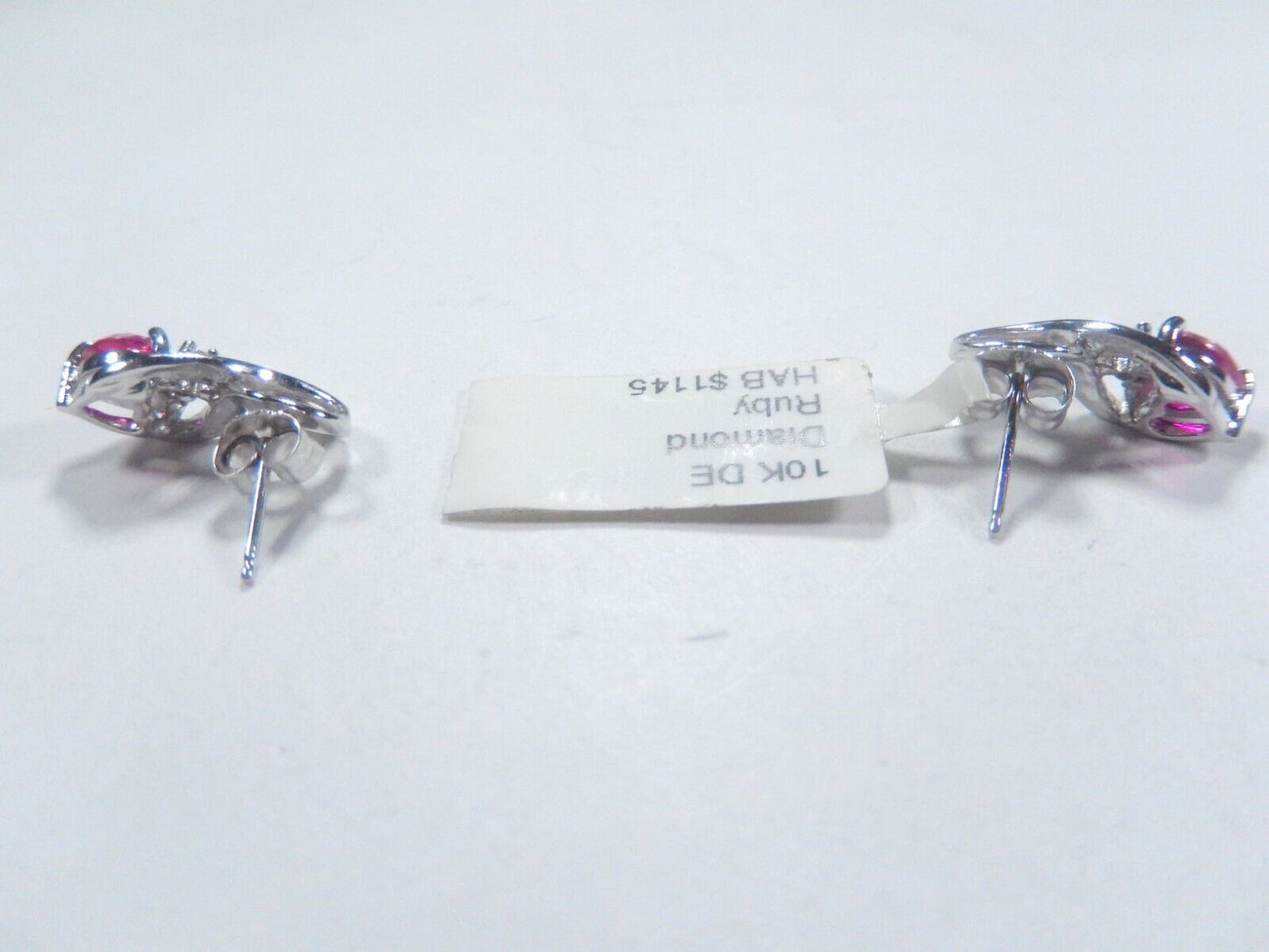 10k White Gold Lab-Created Ruby and Diamond Earrings