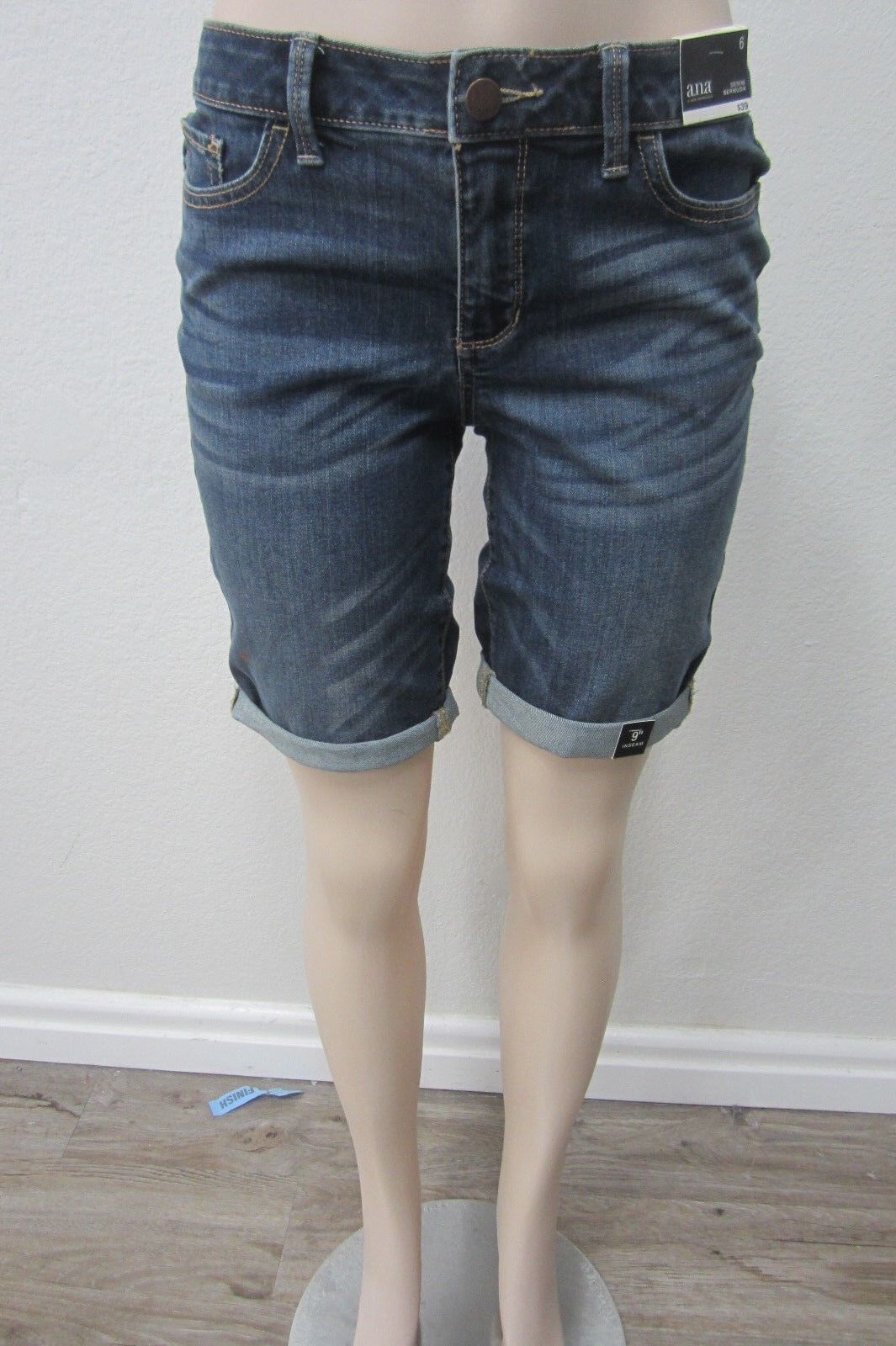 *NWT*  a.n.a  Cuffed Denim Bermuda Shorts Rich Indigo Sz 6 x 9"L