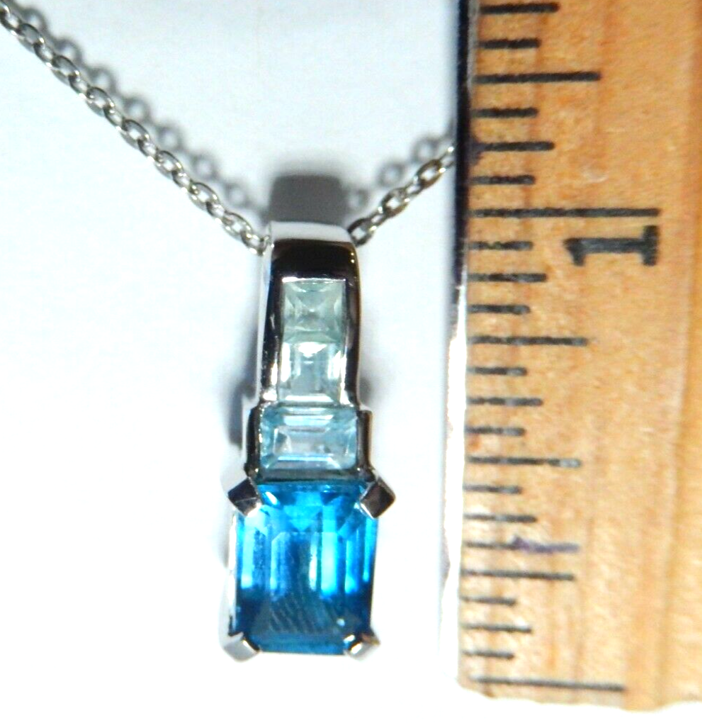 10k White Gold 2.50CT London & .50CT Swiss Blue TOPAZ Pendant w/ 18" Chain