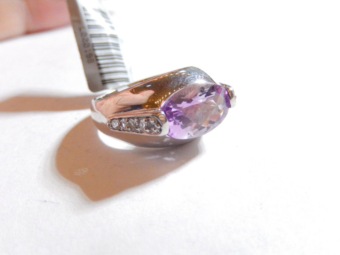*VINTAGE*  Beautiful J & T Sterling Silver  3.50CT Oval Amethyst  Ring Size 7