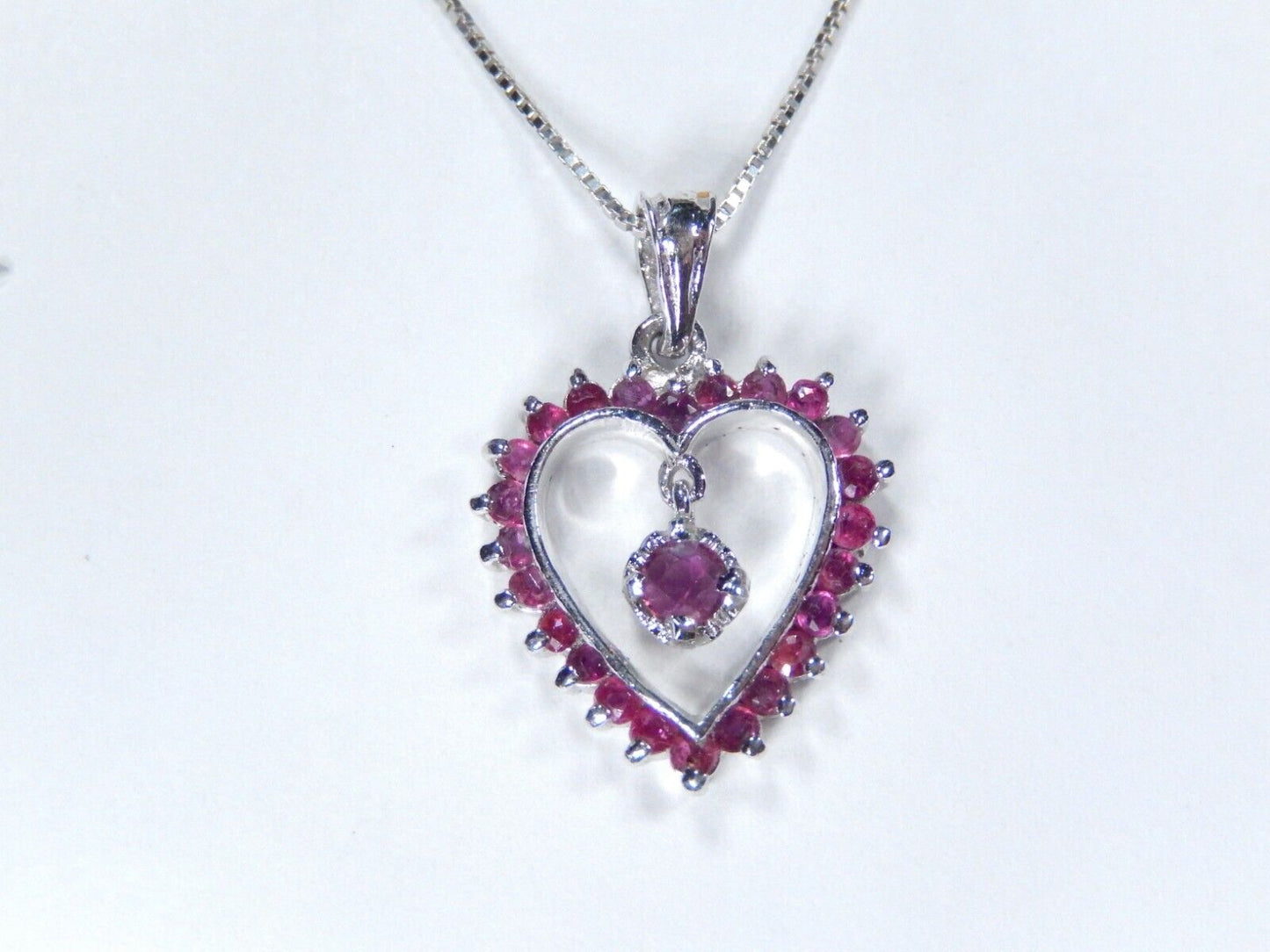 NEW Sterling Silver Natural Ruby Heart Dangle Pendant w/18"chain