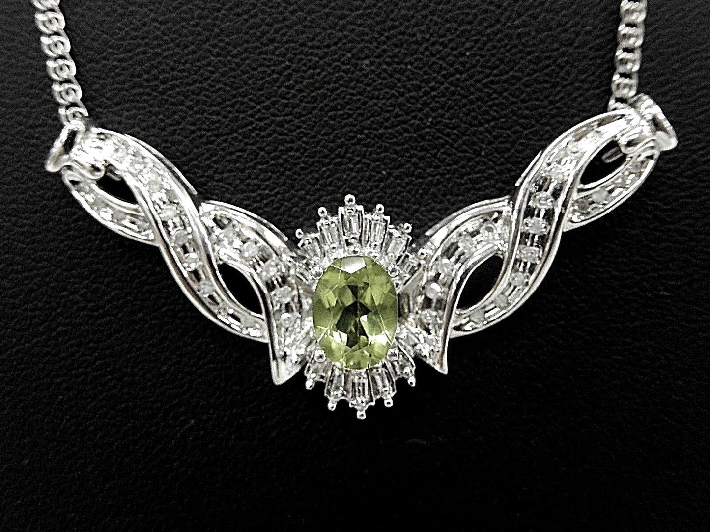 1CT. Peridot & Diamond Statement Necklace Set in 14K White Gold With 18" Chain