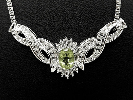 1CT. Peridot & Diamond Statement Necklace Set in 14K White Gold With 18" Chain