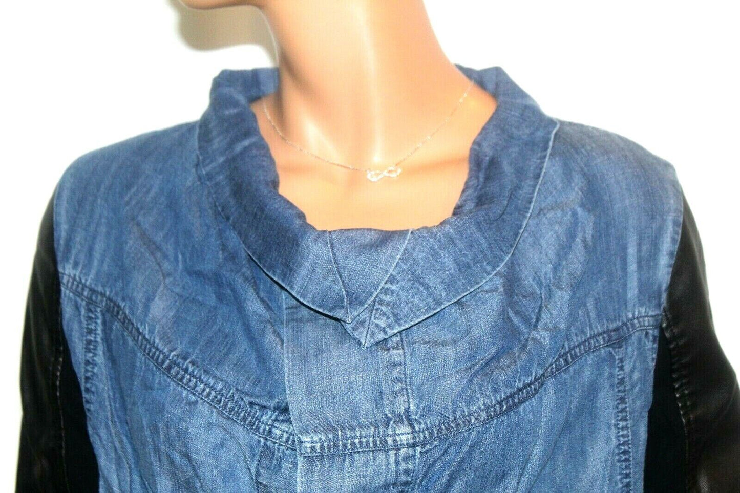 *NWT* Soft Surroundings Women's Denim Jacket With Faux Black Leather Sleeves Med