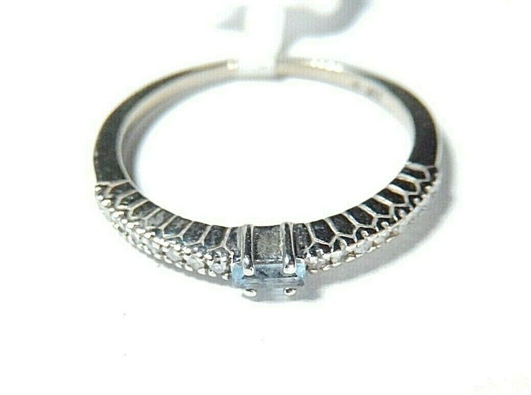 *VINTAGE*  Emerald-Cut Blue Topaz & Diamond Ring in 10K White Gold Size 6.25