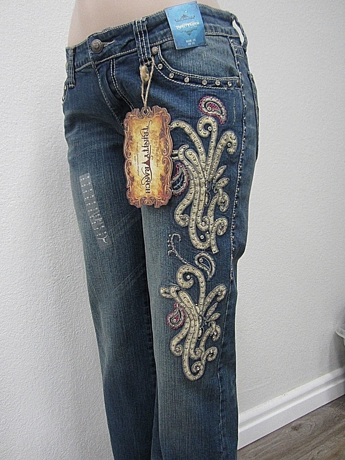 NWT Montana West Trinity Ranch Boot Cut Jeans Blue New Western Cowgirl 34 X35