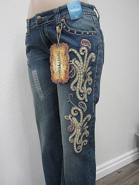 NWT Montana West Trinity Ranch Boot Cut Jeans Blue New Western Cowgirl 34 X35
