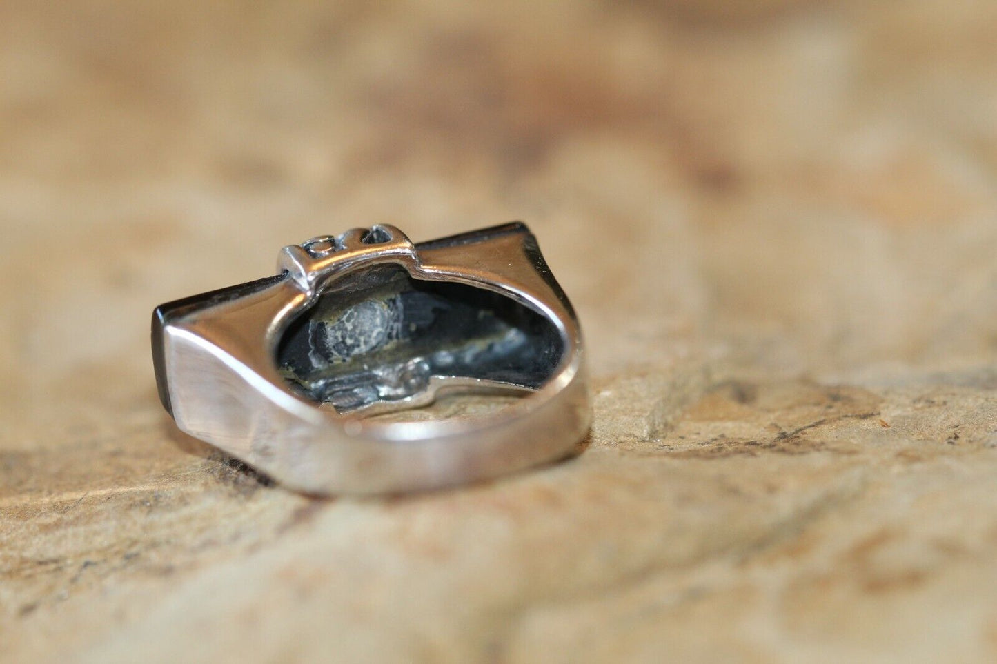 *VINTAGE*  925 Sterling Silver Black Onyx Handmade Ring Size 7.25
