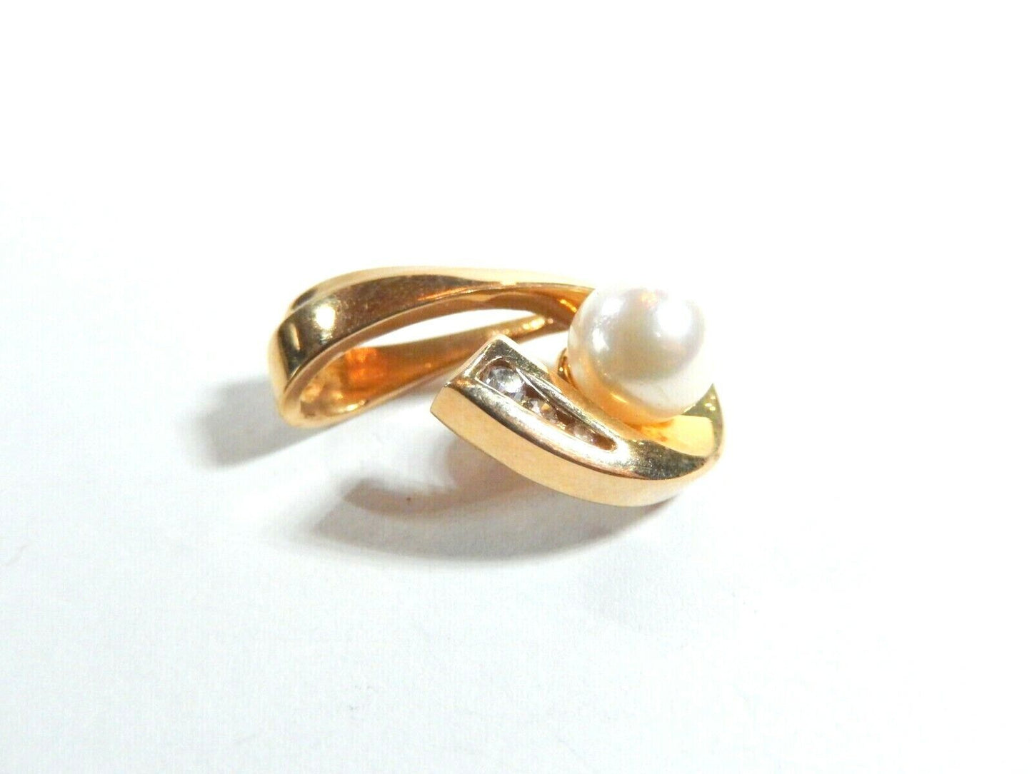 *VINTAGE* 14k Yellow Gold 7mm Fine Pearl & Diamond Heavy Freeform Slide Pendant