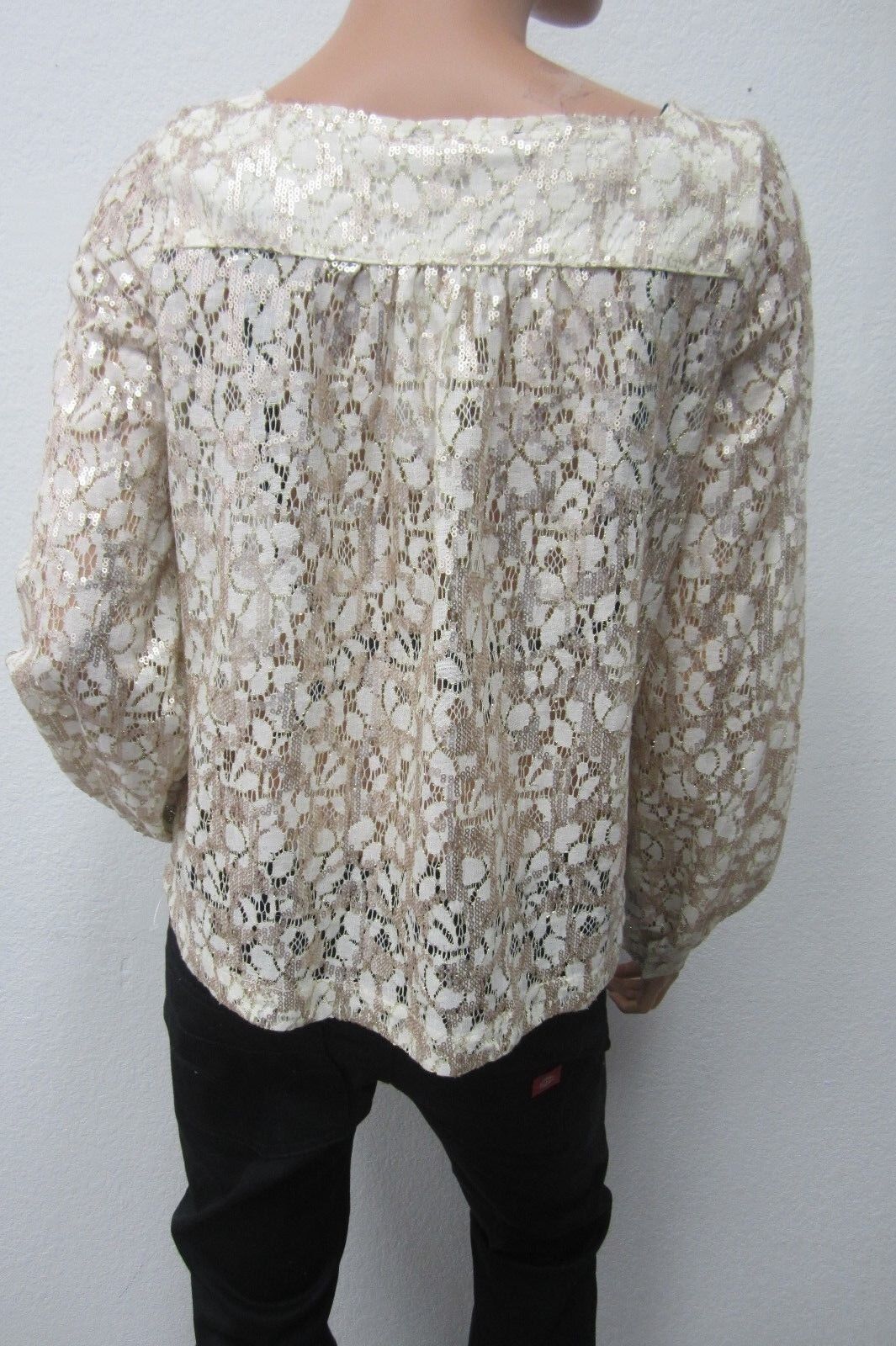 *NWT* $79 JESSICA SIMPSON GOLD SEQUINCE MELIA ANTIQUE WHITE TOP Size Small