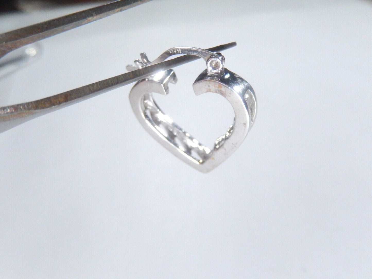 10K White Gold 1/2 CT Natural Diamond Heart Love Hoop Earrings