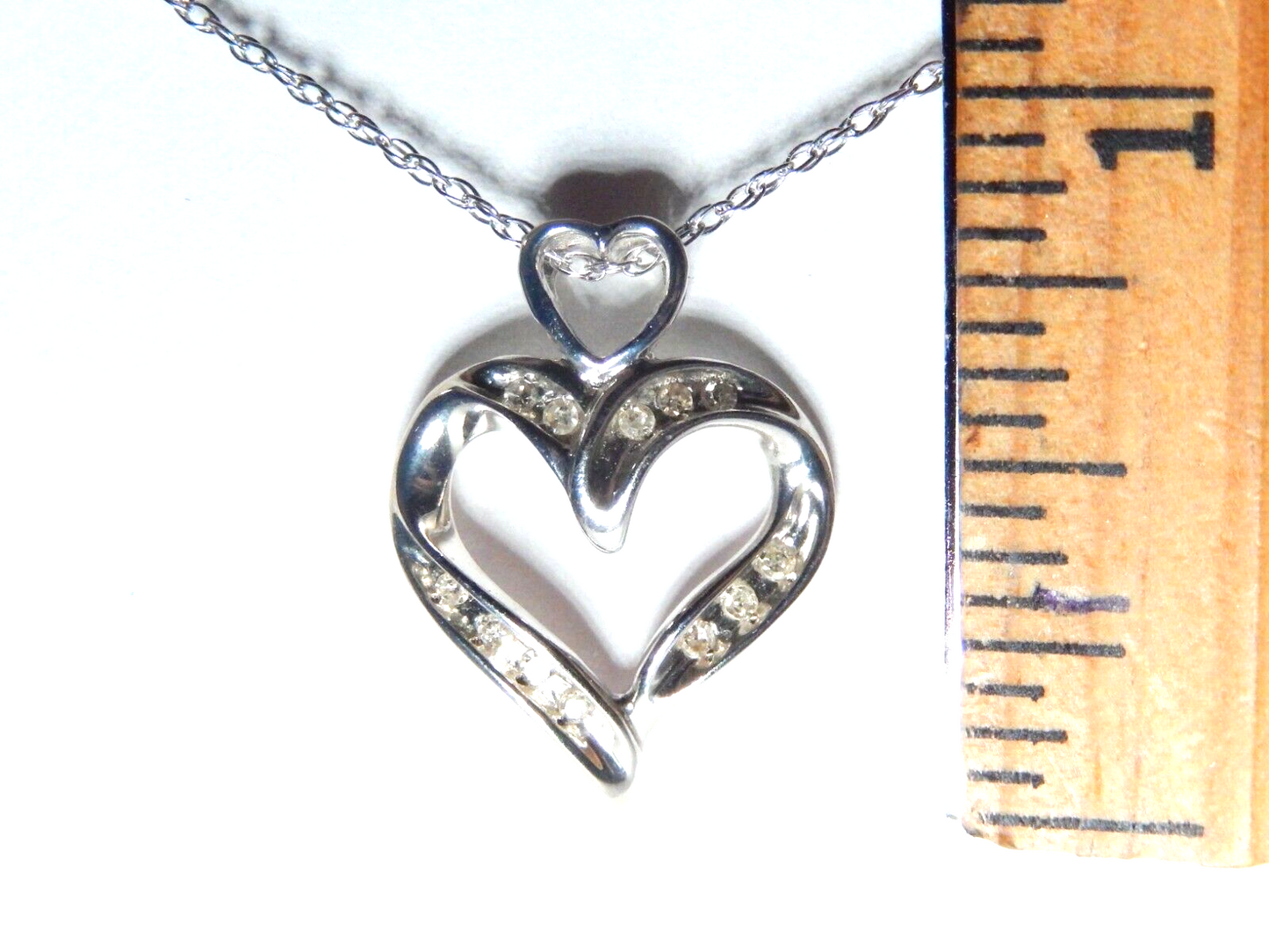 10k White Gold .25CT Natural Baguette Diamond Heart Pendant w/18" Chain