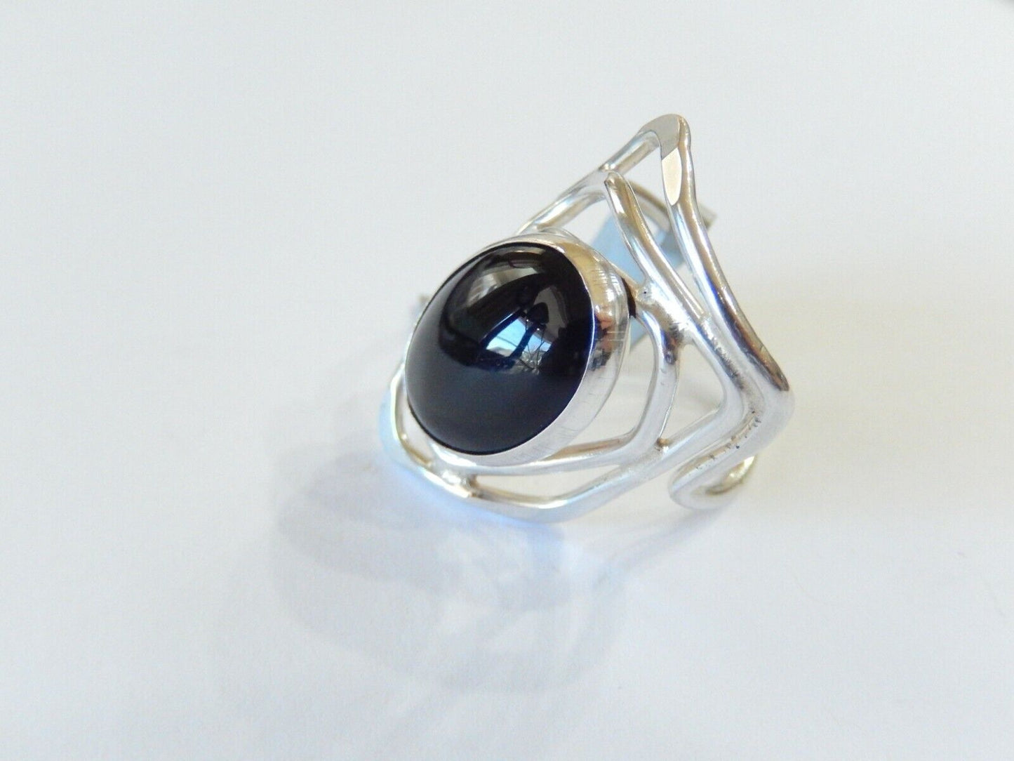 *VINTAGE*  LARGE -  Southwestern  Sterling Silver Black Onyx Ring Size 10.25