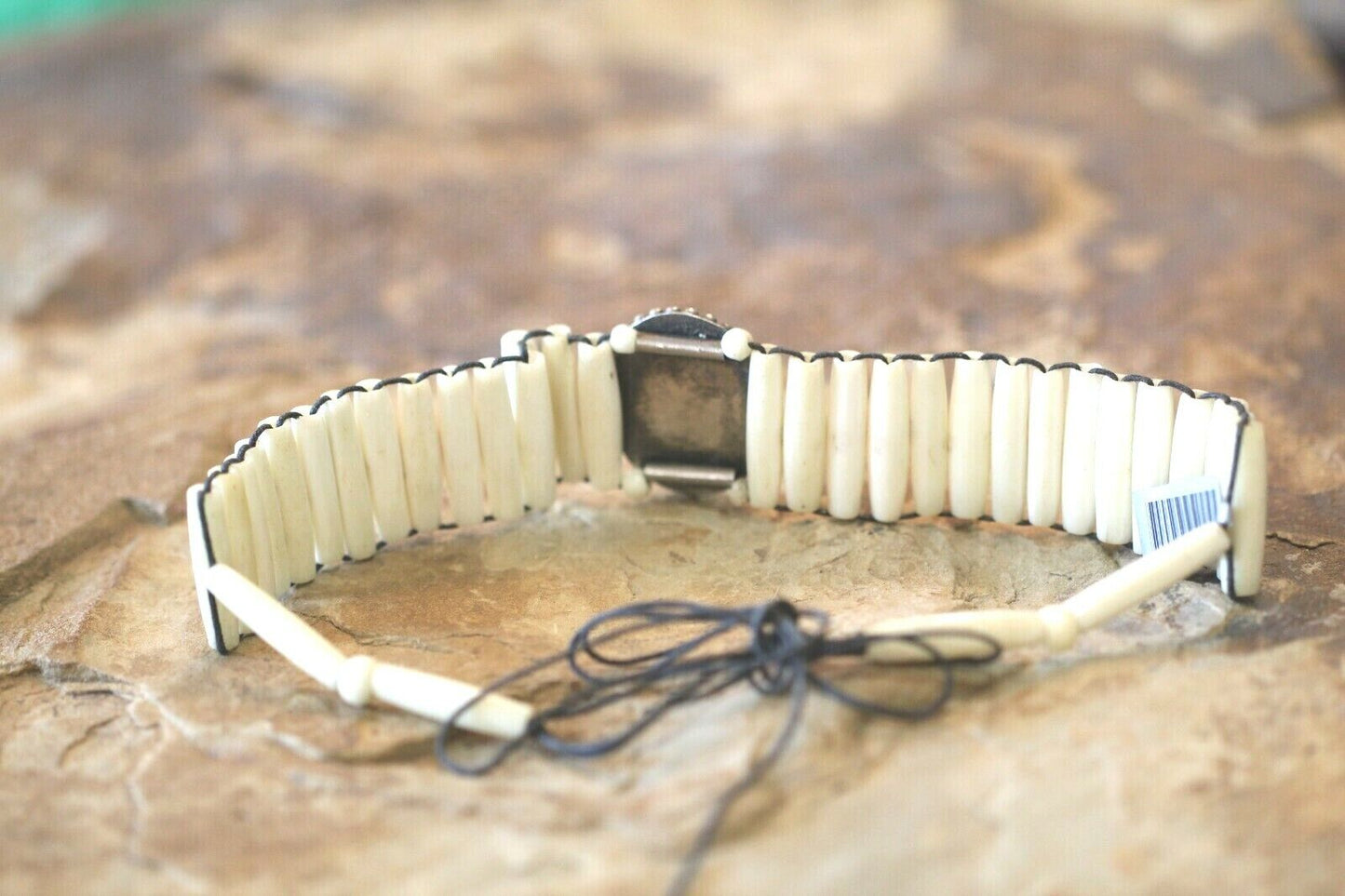 *VINTAGE*  Native American Sterling Silver Agate & Bovine Bone Chocker Necklace