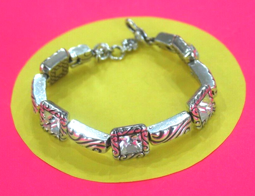 RETIREDGorgeous Brighton Silver Tone Rhinestone Link Bracelet 7" - 8"