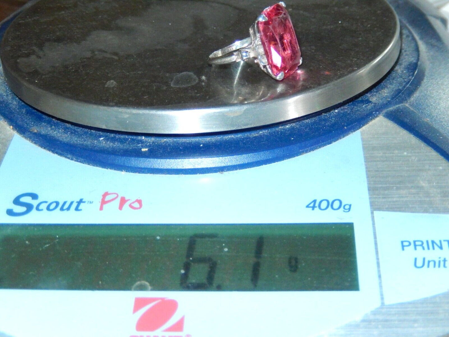 *VINTAGE* Sterling Silver 18mm x 13mm -20CT-Ruby Simulated Solitaire Ring Sz6.25