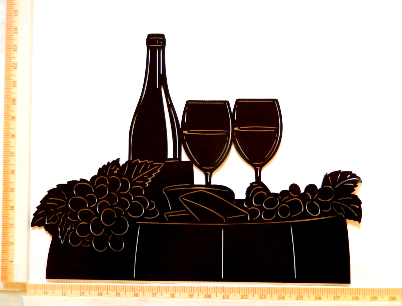 ~NEW~ LARGE - 14ga.- " WINE BOTTLE & WINE GLASSES " Metal Wall Art - 18" x 14"