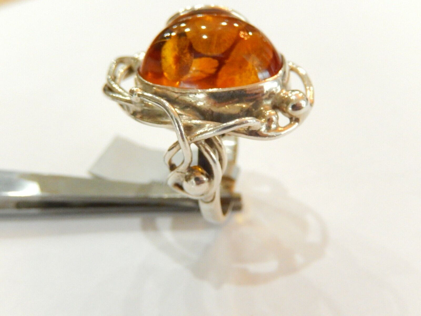 *VINTAGE* Handmade  LARGE Custom Sterling Silver Baltic Amber Oval Ring Size 7.5