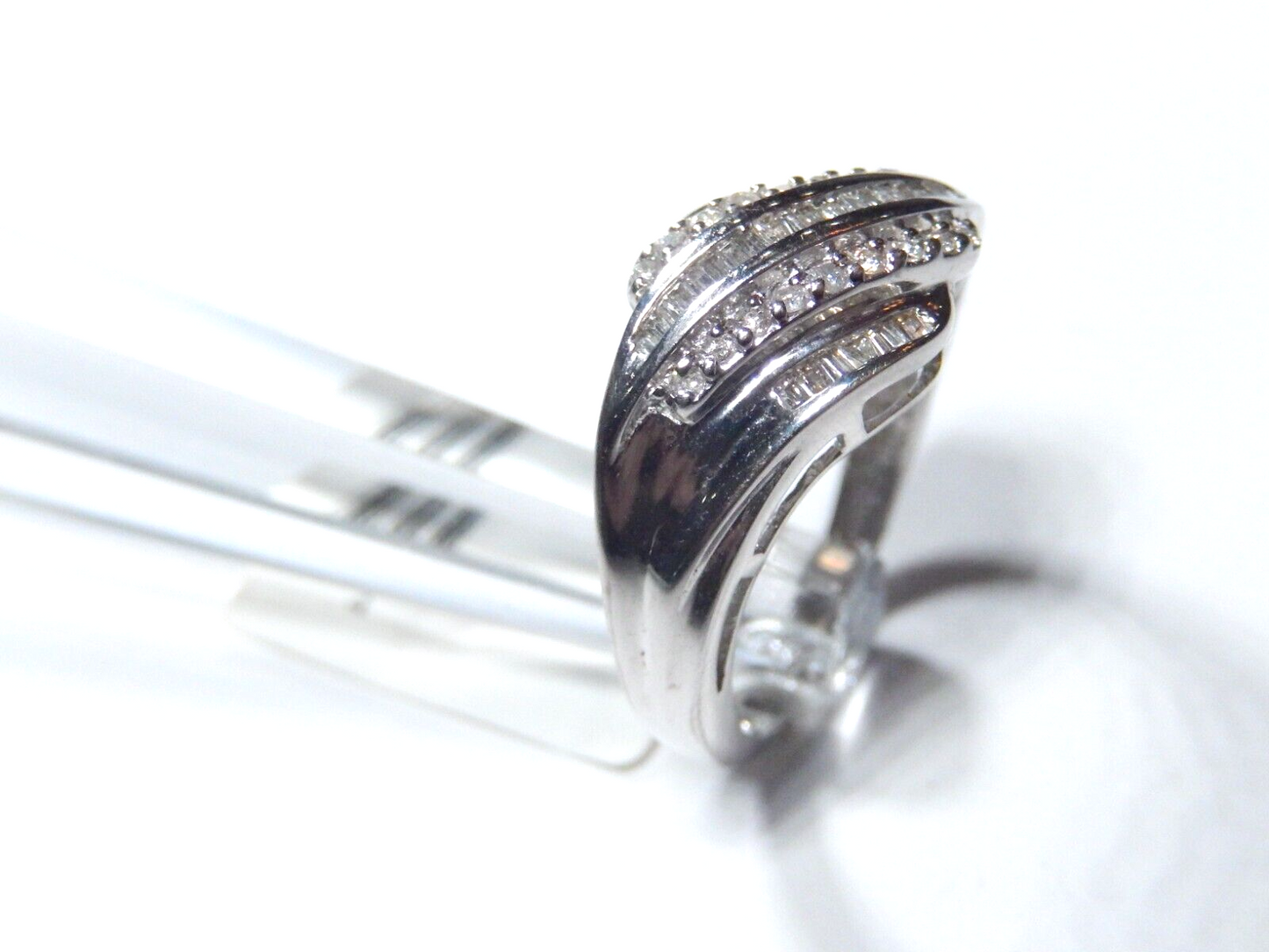 *VINTAGE* 3/4Ct Round & Baguette Natural Diamond Solid 10k White Gold Band Ring