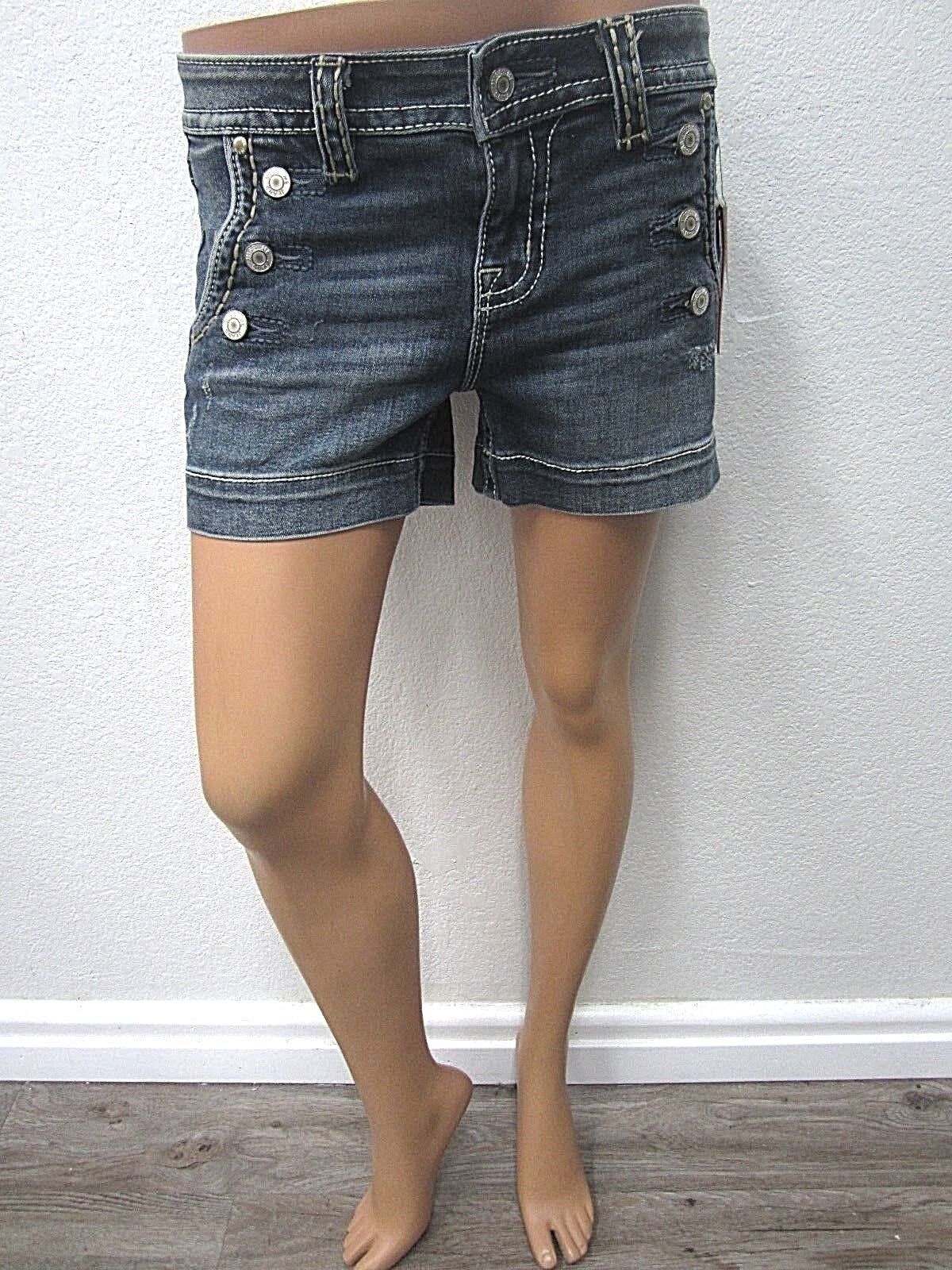 NWT Womens Miss Me Mid Rise Zip Fly Button Pocket Shorts-D5148H22-Size 25 x 3.5