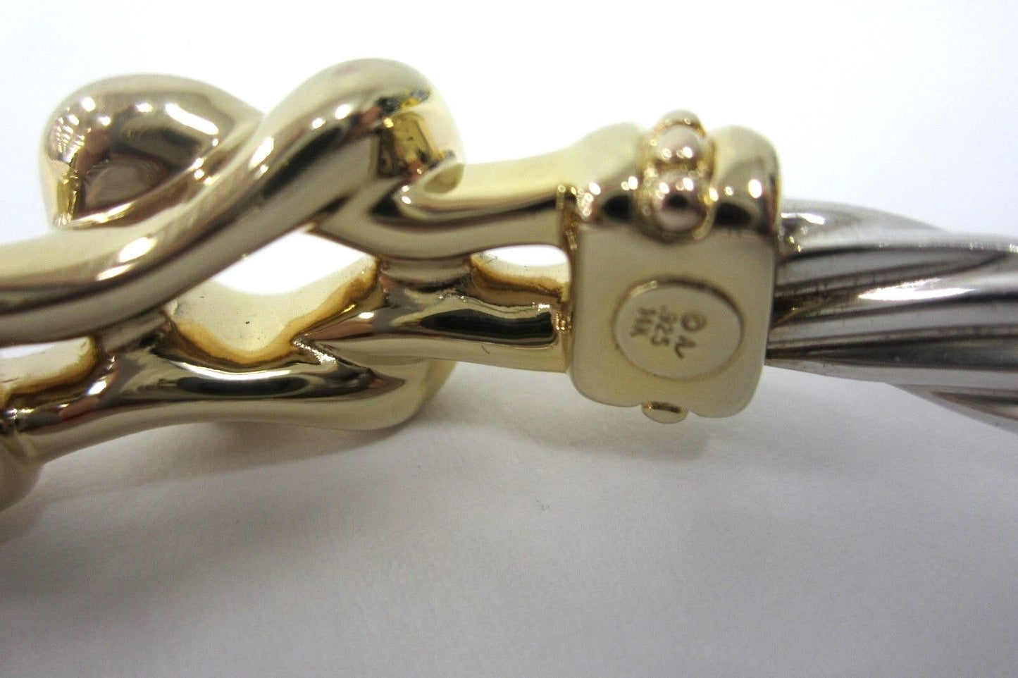 14k Yellow Gold & 925 Sterling Silver Bangle  Buckle Cable Bracelet