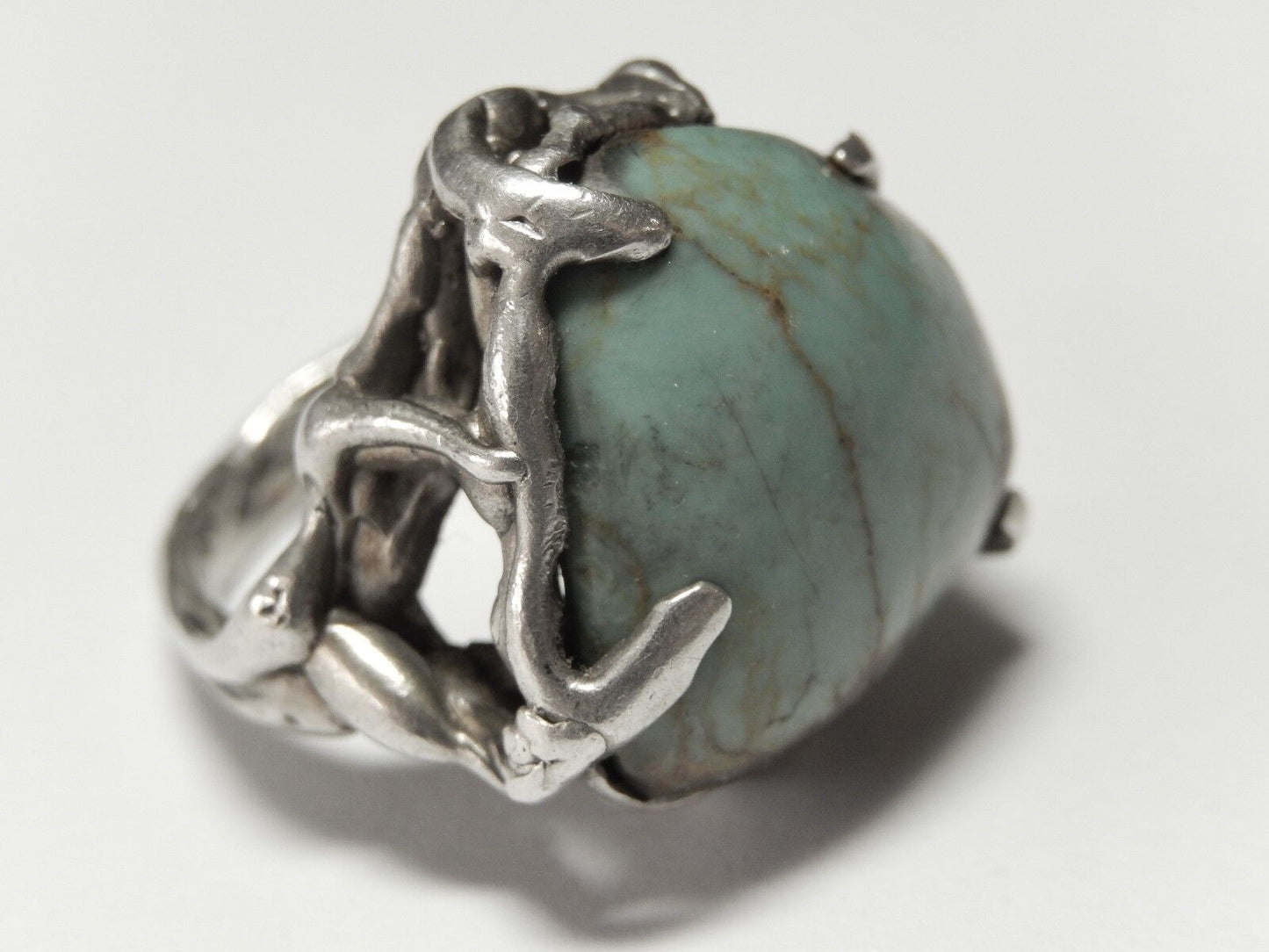 Vintage Sterling Silver Southwestern Tribal  Handmade Turquoise Ring Size 8.25