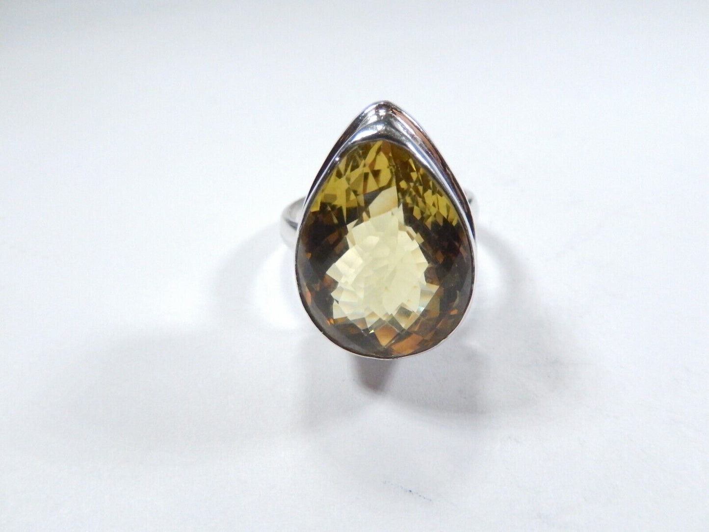 VINTAGE* HUGE STATEMENT Sterling Silver 22.0 CT Checkerboard CITRINE Ring Sz10.5