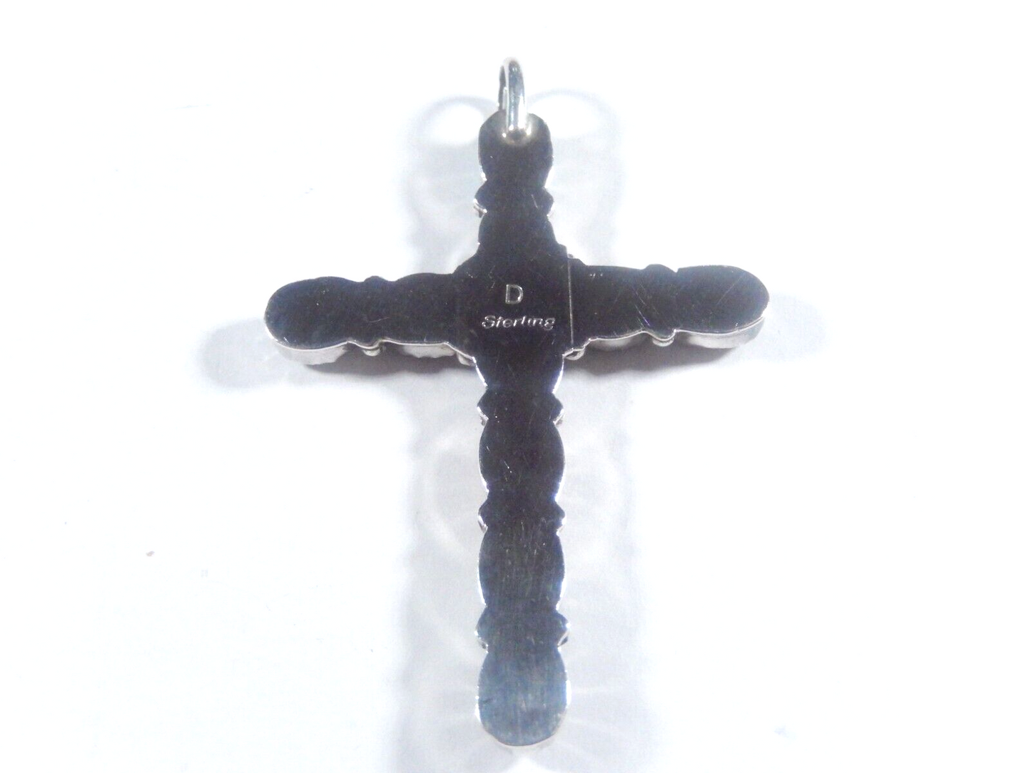 *VINTAGE*   Large Sterling Silver Handmade Multi Gemstone Cross Pendant
