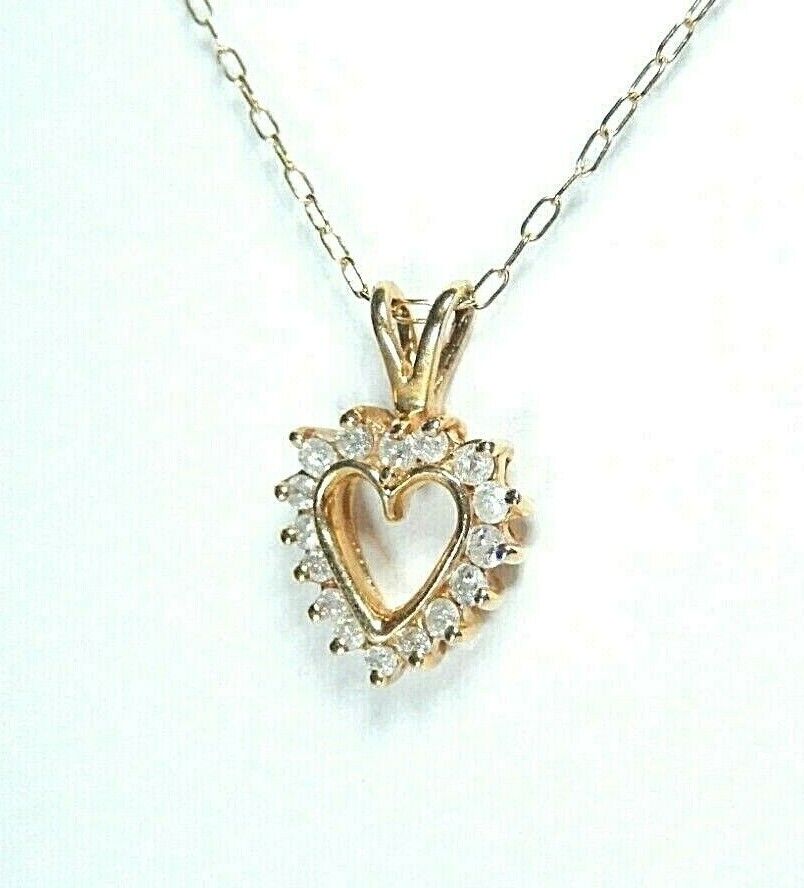 *VINTAGE*  14K Yellow Gold .25 CT Diamond  Open Heart  Pendant w/ 14K YG 18" Chn