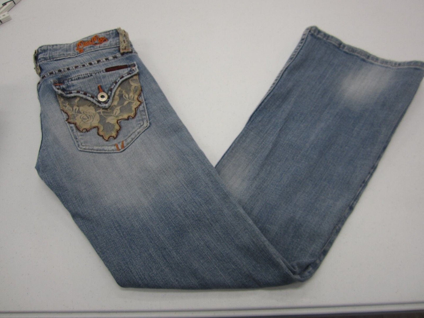 VERY NICE Miss Me JP4292 Light Lace Floral Rose Flap Pockets Jeans 26 X 32