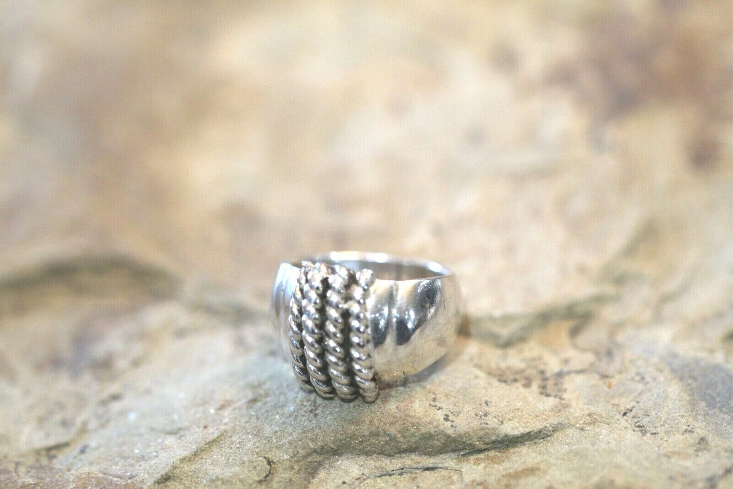 *VINTAGE*  925 Sterling Silver Rope Dome Design Ring Size 8.5
