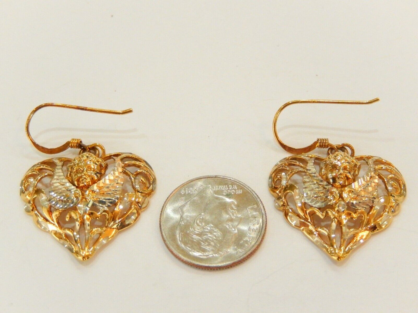 14K Yellow Gold Vermeil Sterling Angel Heart Hook Earrings