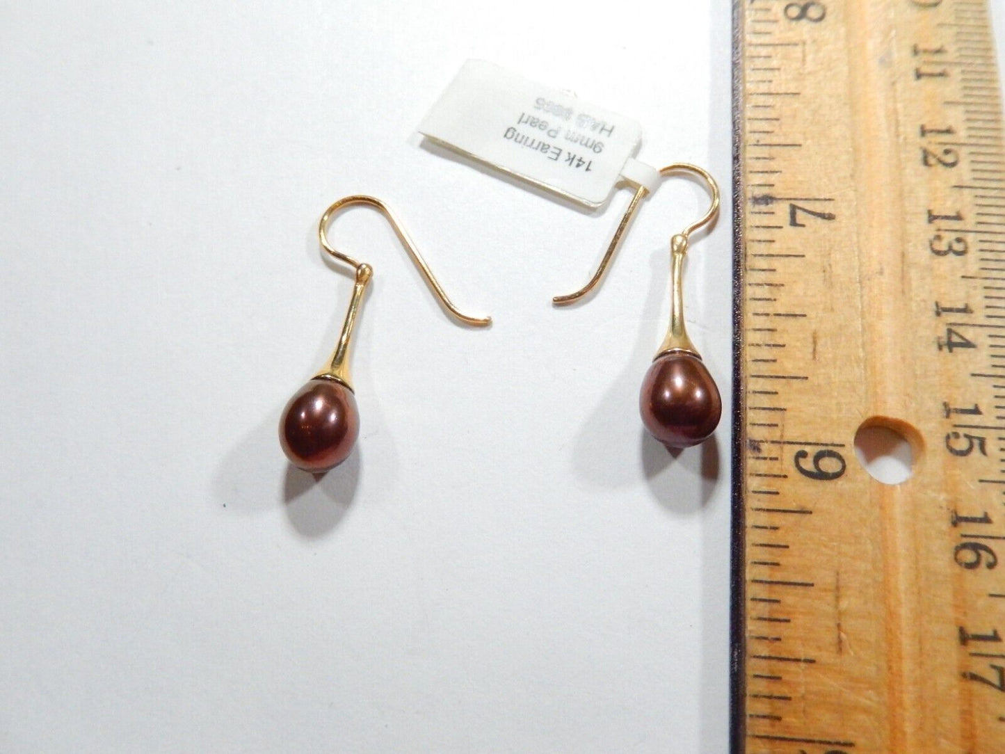 Tahitian 9 x 7.5mm  Pearl Dangle Earrings w/ 14k Yellow Gold Hinged Shepard Hook