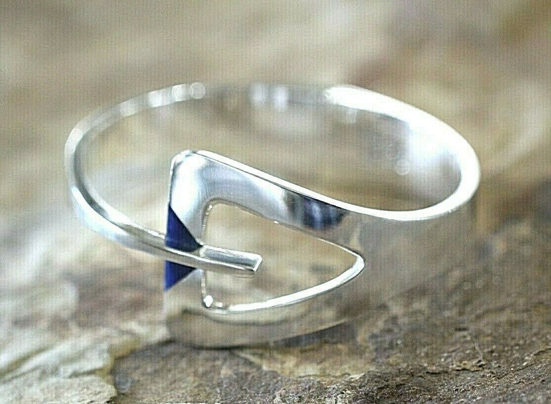 *VINTAGE*  Mexico HEAVY Sterling Silver 925  LAPIS GEMSTONE Hinged Bracelet