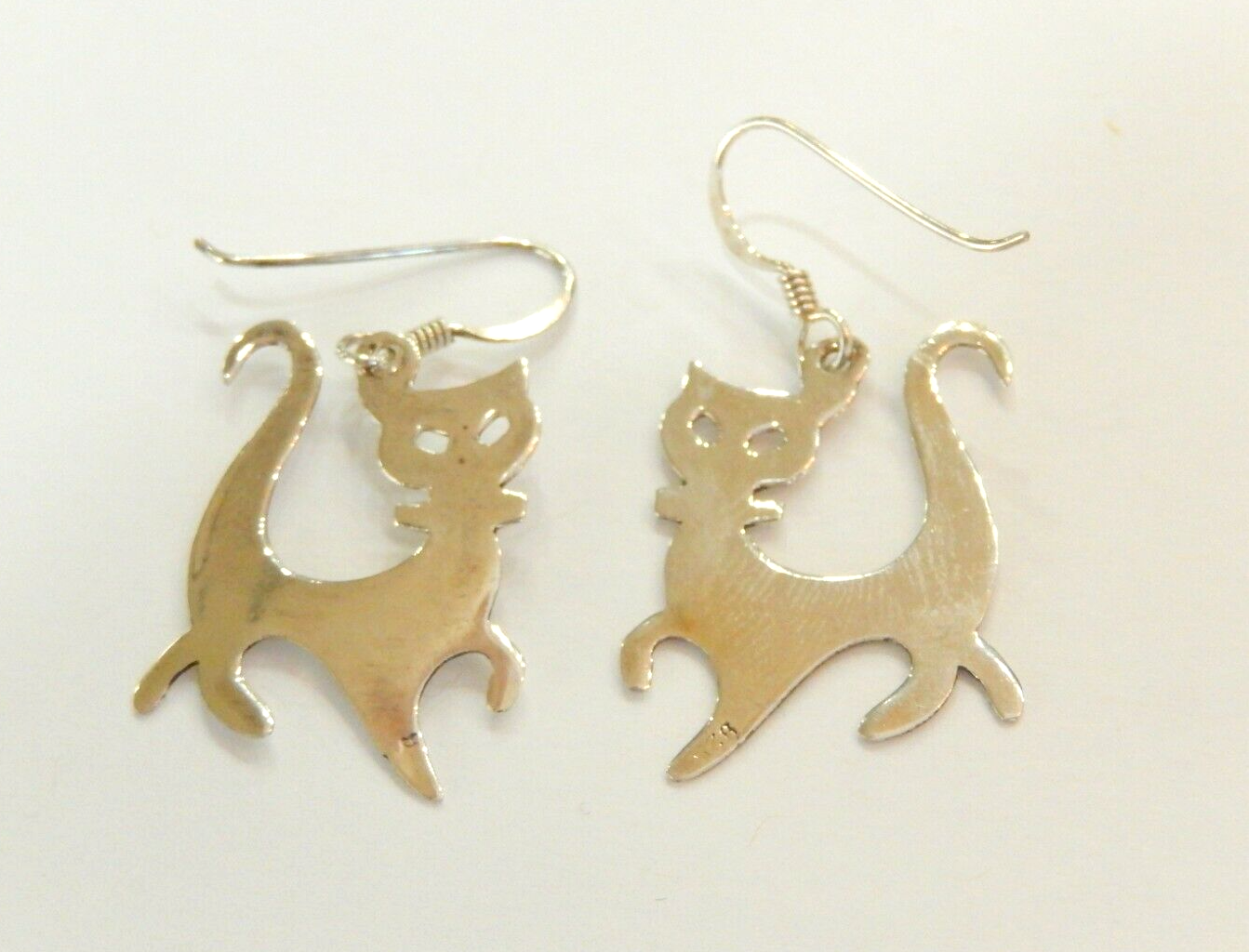 *VINTAGE*   Sterling Silver -  Kitty Cat Animal Dangle Earrings 1" x 3/4"