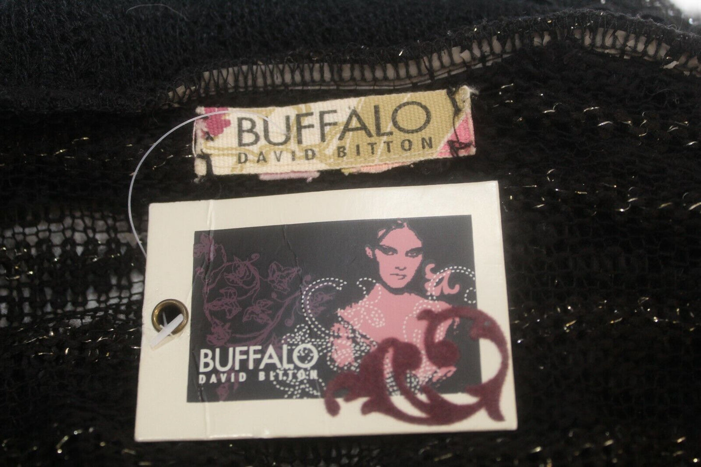 *NWT* Womens Buffalo David Bitton Bead Embellished Faux Fur See Thru Knit Top -M