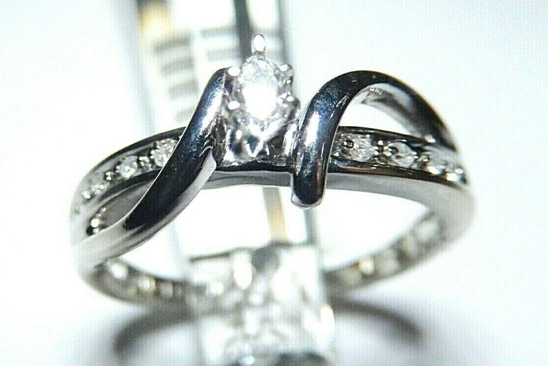 *NWT*  10k White Gold 1/5CT Marquise Diamond Engagement Wedding Ring Band Sz 7.5