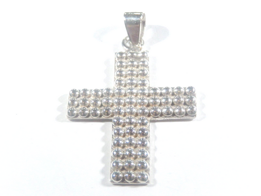 *VINTAGE*  Taxco LARGE Sterling Silver  Beaded  Cross Pendant
