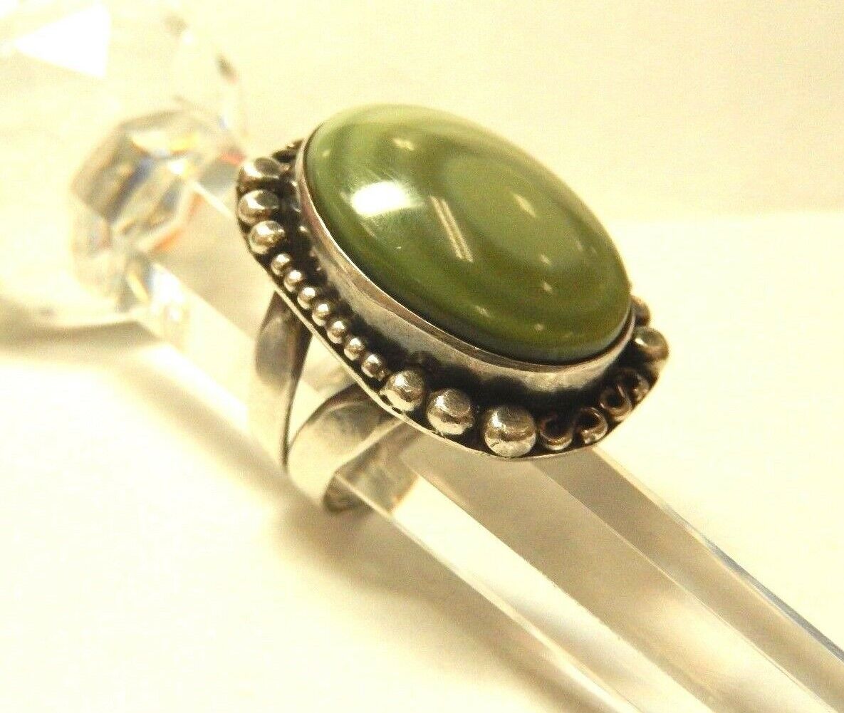 Exquisite  Vintage  Large Green Aggate Mens Ring Sterling 18.54 gr Size 12.5