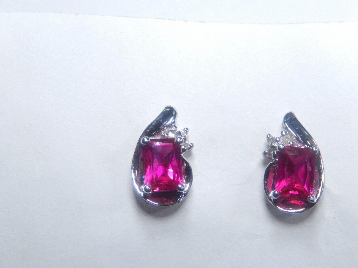 10k White Gold Lab-Created Ruby and Diamond Earrings