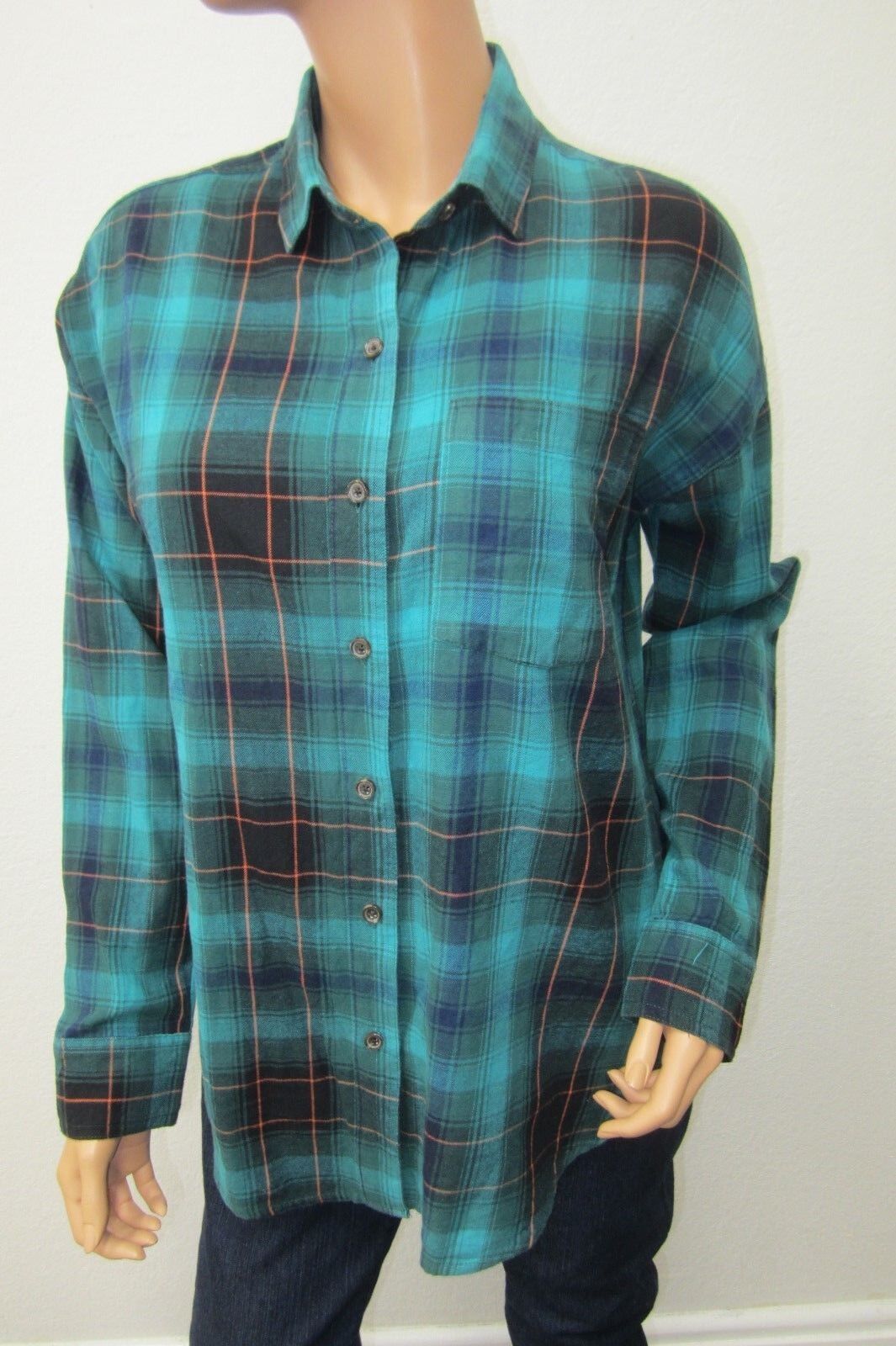 Old Navy Women’s Green Boyfriend Flannel Button Down Shirt Top Size S/P