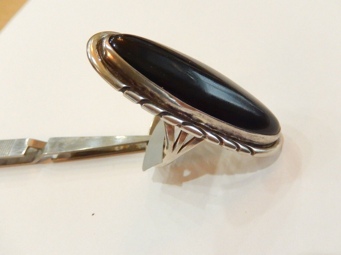 *VINTAGE* HUGE 2 3/8" Native American NAKAI Black Onyx Sterling 925 Ring Size 13