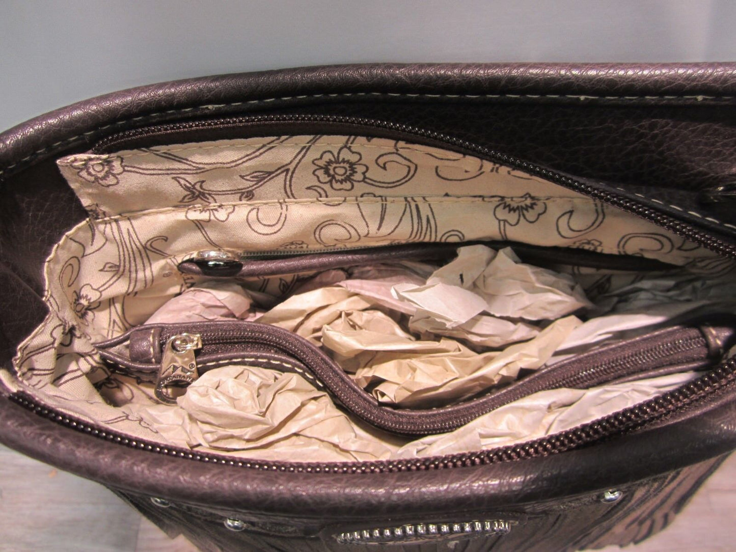 NWOT Montana West  Long Fringe Hobo w/ Studded Accents- Brown