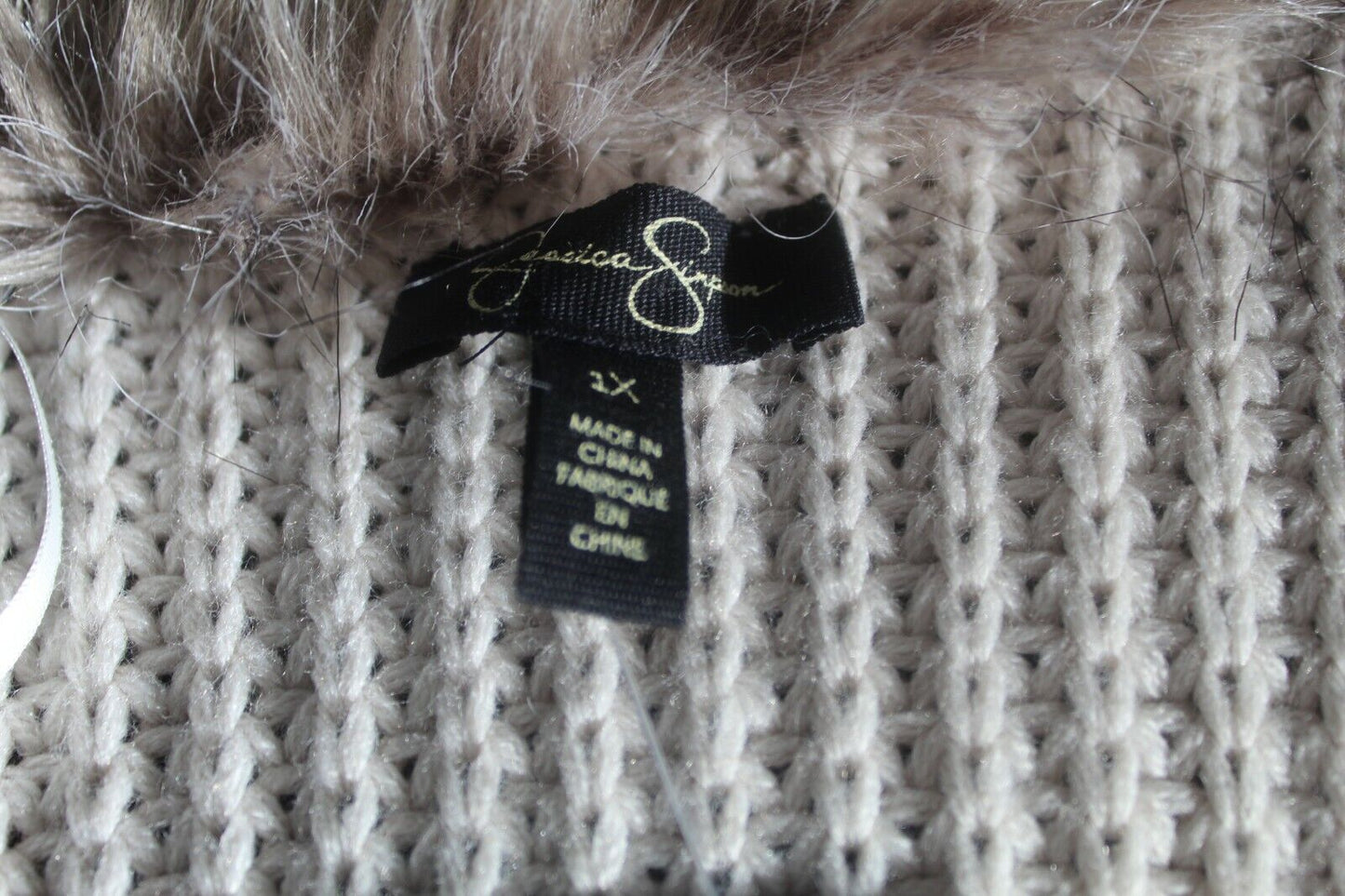 *NWT* $109. Jessica Simpson Plush Fox Fur Trim Cardigan Knit Sweater Wrap Sz 1X