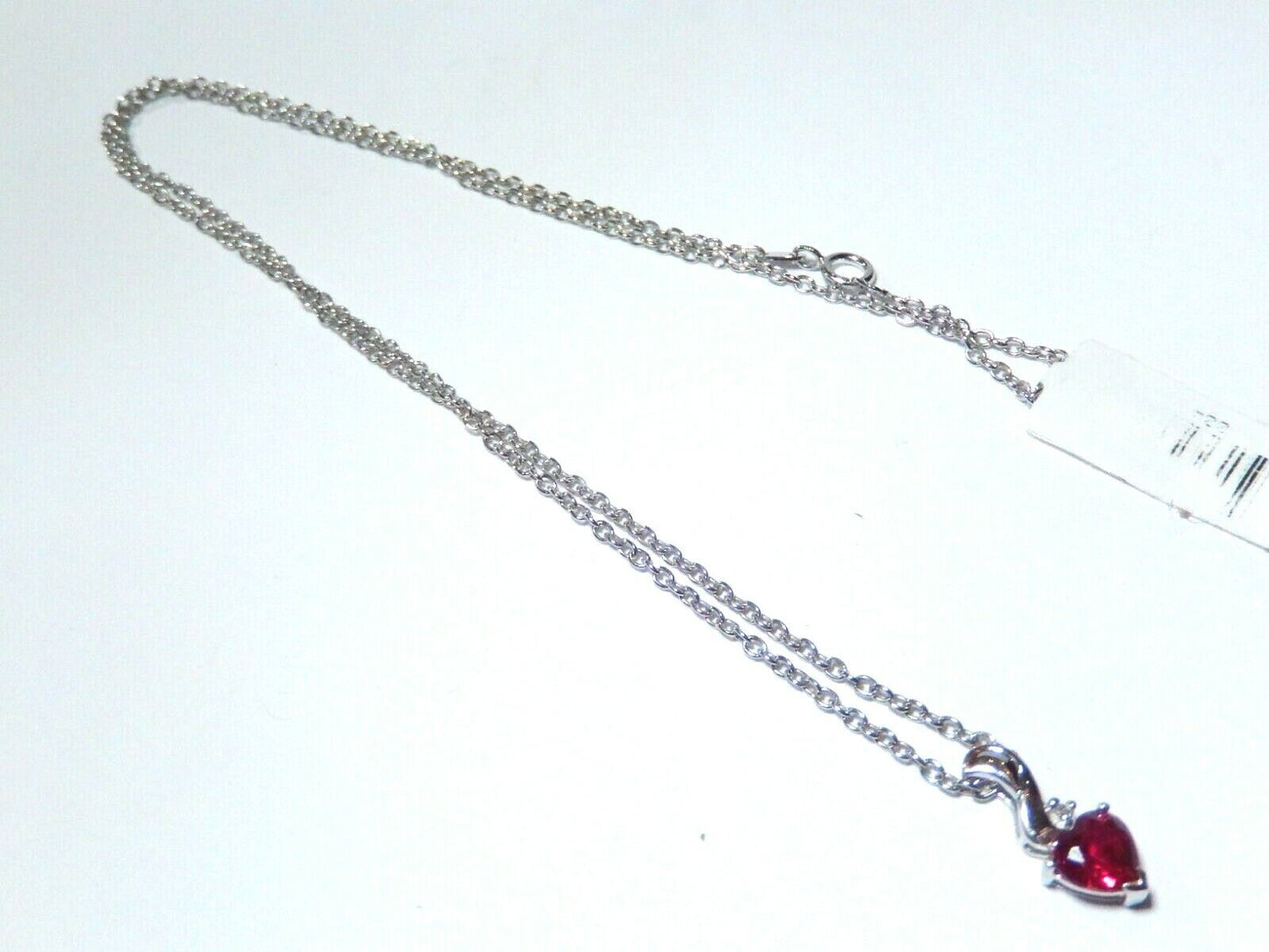 *NWT* 10K White Gold .75CT Red Ruby Heart Solitaire & Diamond Pendant w/18"Chain