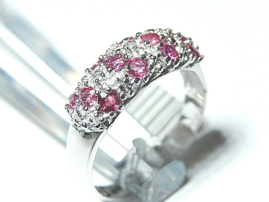 *NWT* .75 Carat Natural Diamond & Ruby Dome Ring 7.5mm Band 10K White Gold SZ9.5