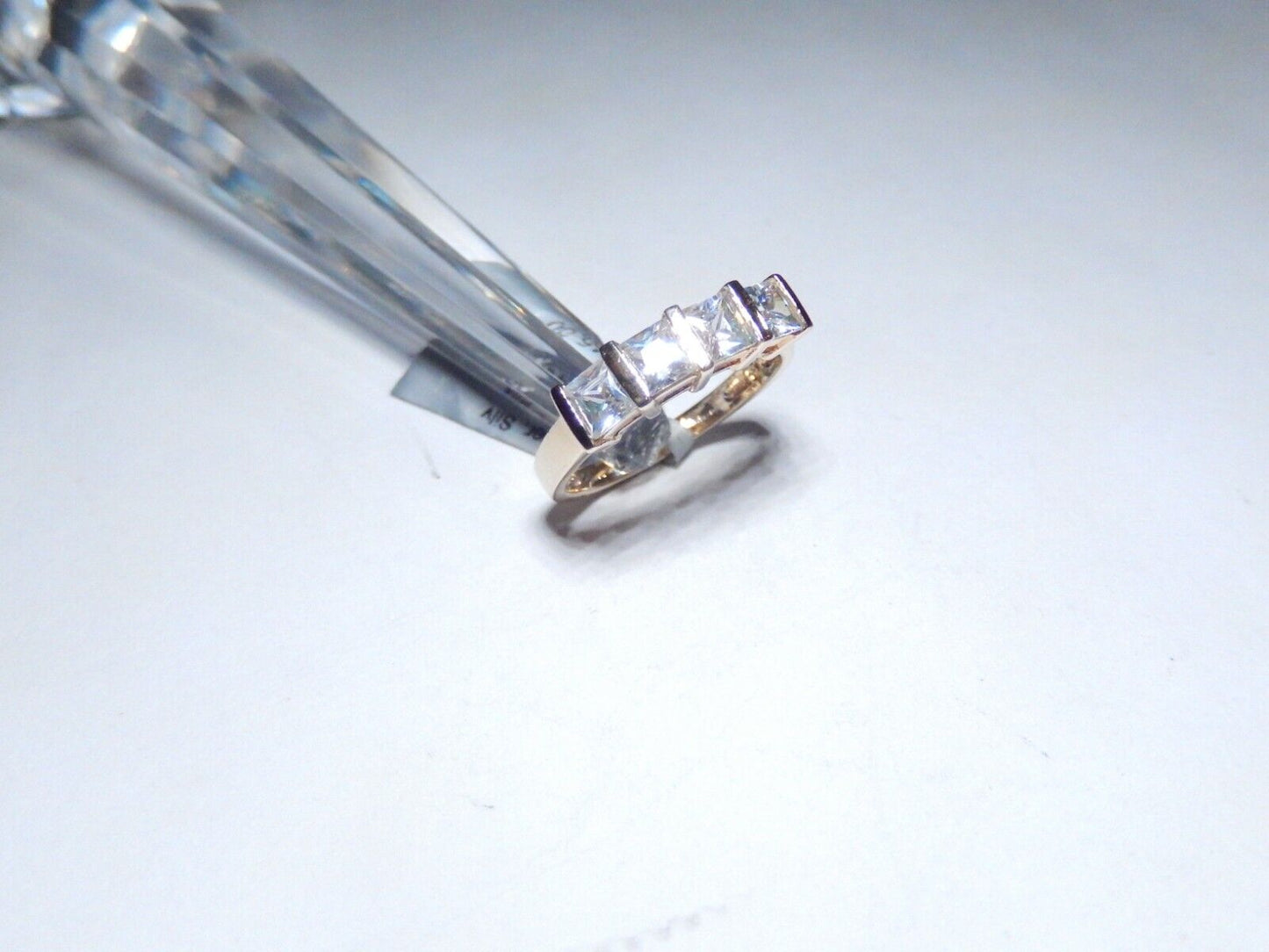Gold Vermeil  1.00 CT CZ Princess Cut Sterling Band Ring Size 7.75
