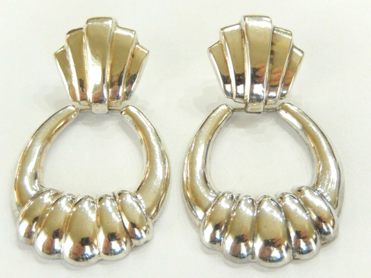 *VINTAGE*  LARGE Sterling Silver Hinged Door Knocker Shrimp Earrings 2.25"