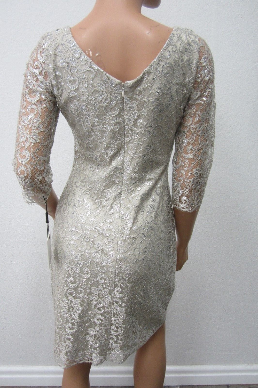 NWT CALVIN KLEIN COLLECTION  Lace Dress  Silver with Silver Metalic Thread Siz 6